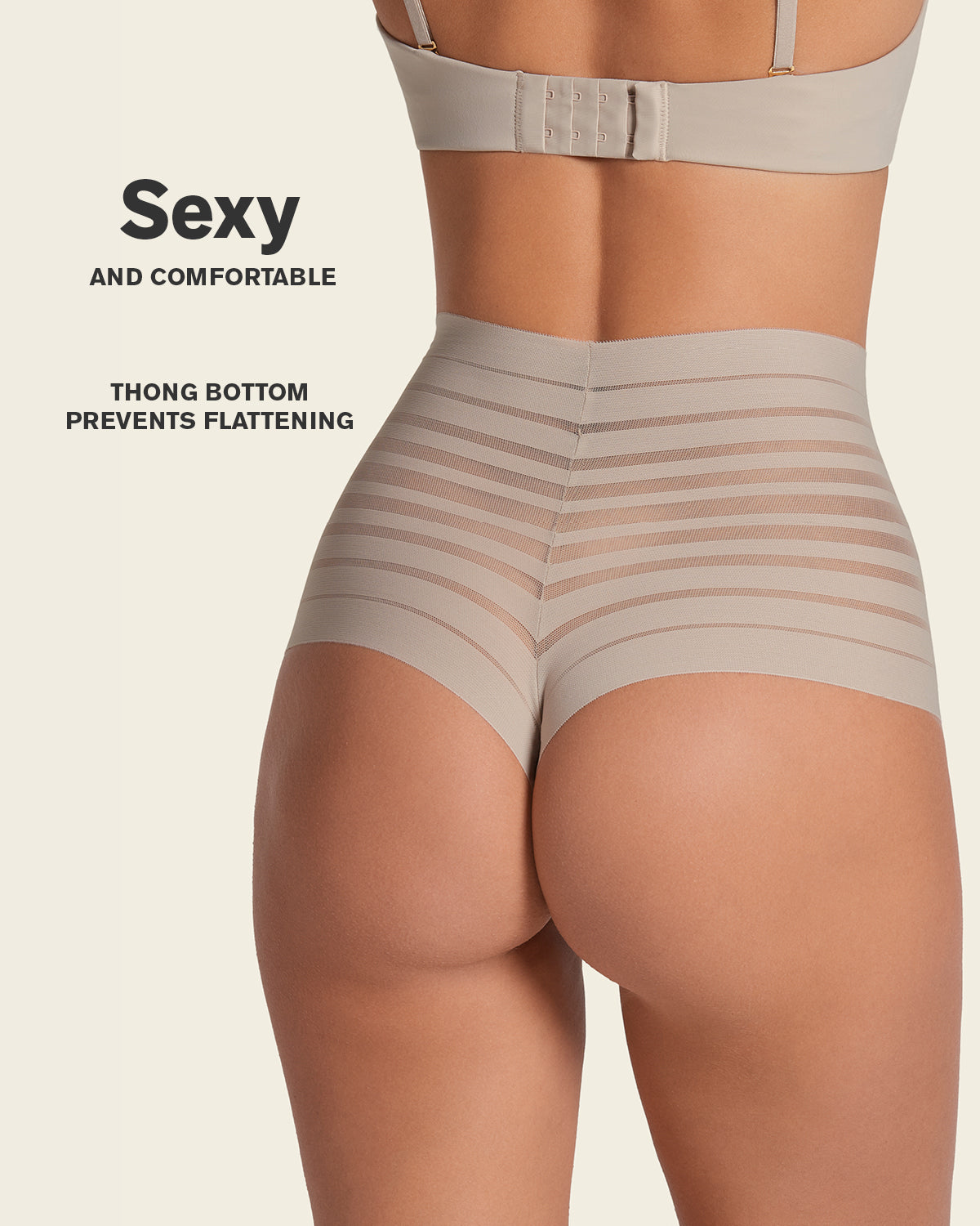 Slimming Lace Stripe High-Waisted Thong Panty
