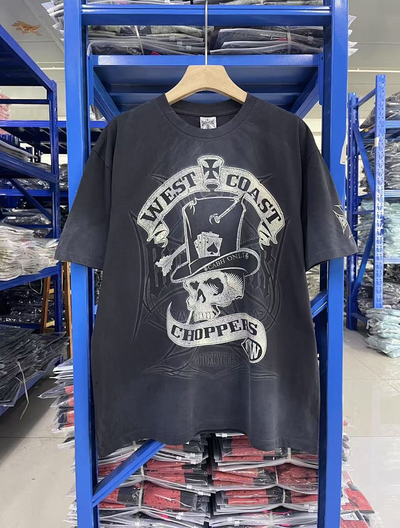 West Coast Choppers Vintage Washed Black Skull‑Machete Banner Graphic  T‑Shirt