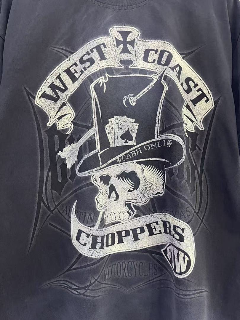 West Coast Choppers Vintage Washed Black Skull‑Machete Banner Graphic  T‑Shirt