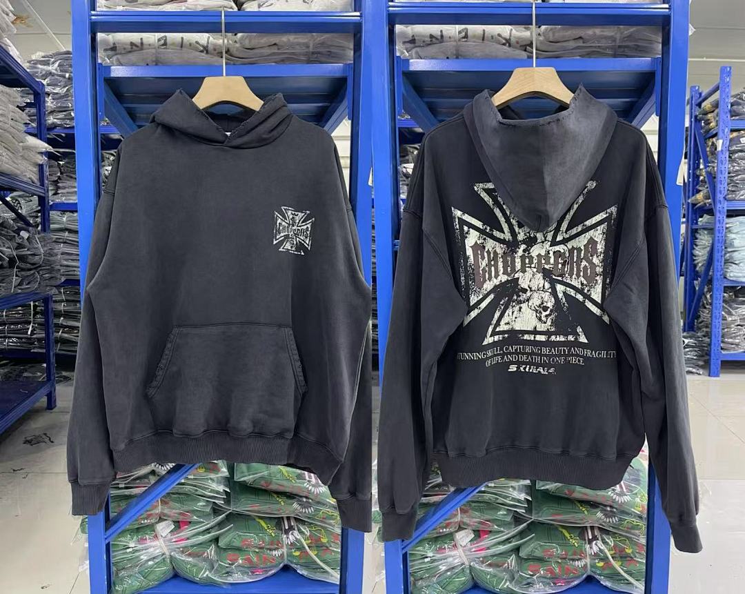 West Coast Choppers Vintage Washed Black Cross Portrait Graphic Pullover Hoodie