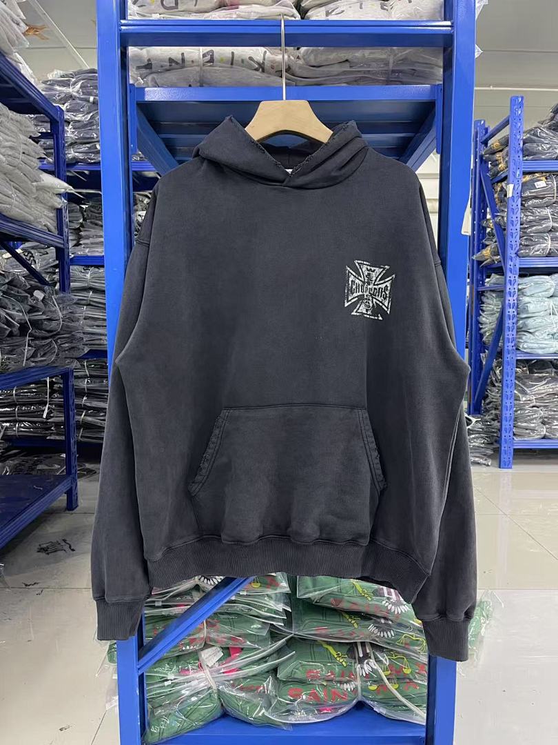 West Coast Choppers Vintage Washed Black Cross Portrait Graphic Pullover Hoodie