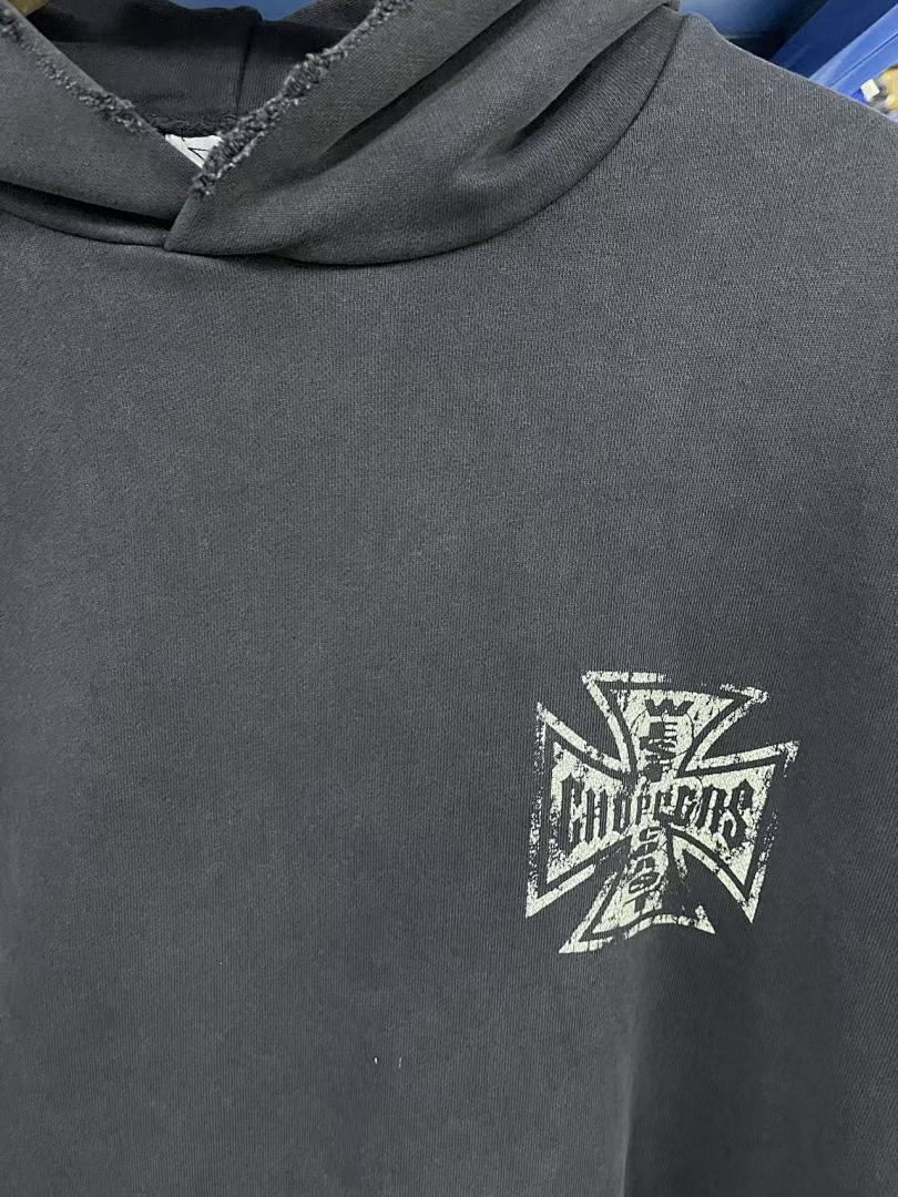 West Coast Choppers Vintage Washed Black Cross Portrait Graphic Pullover Hoodie