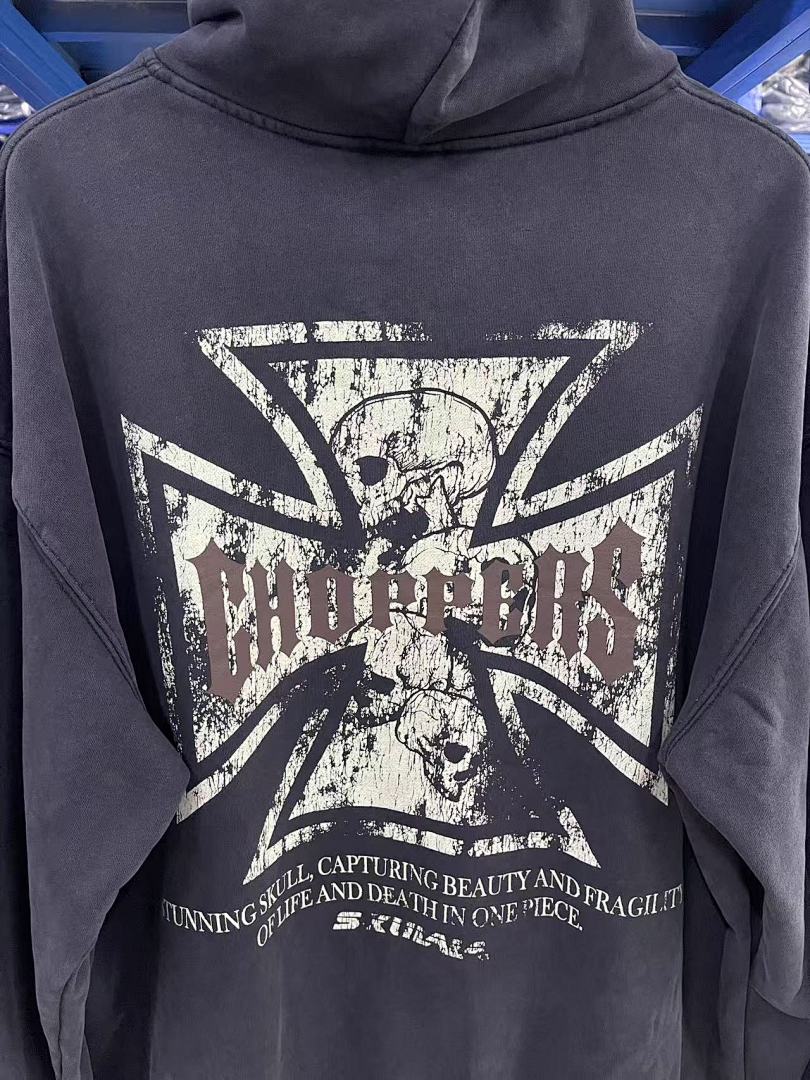 West Coast Choppers Vintage Washed Black Cross Portrait Graphic Pullover Hoodie
