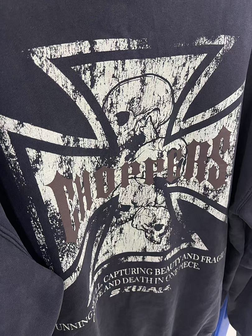 West Coast Choppers Vintage Washed Black Cross Portrait Graphic Pullover Hoodie