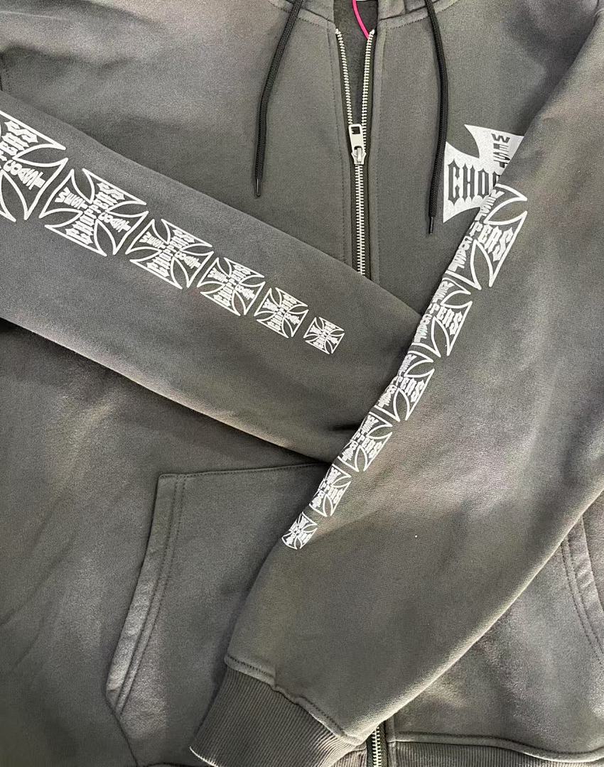 West Coast Choppers Vintage Washed Black Cross Graphic Full‑Zip Hooded
