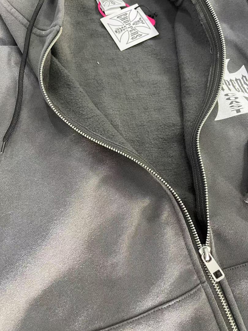 West Coast Choppers Vintage Washed Black Cross Graphic Full‑Zip Hooded