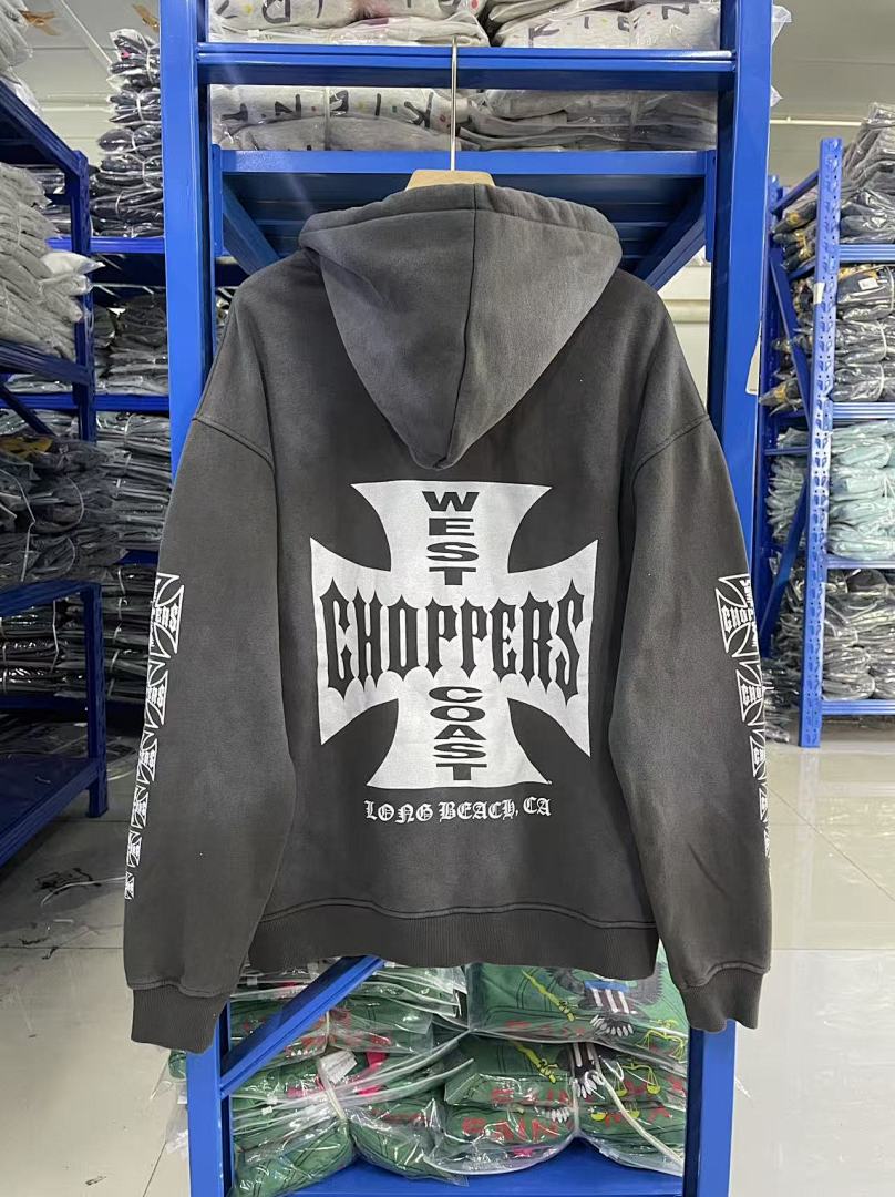 West Coast Choppers Vintage Washed Black Cross Graphic Full‑Zip Hooded