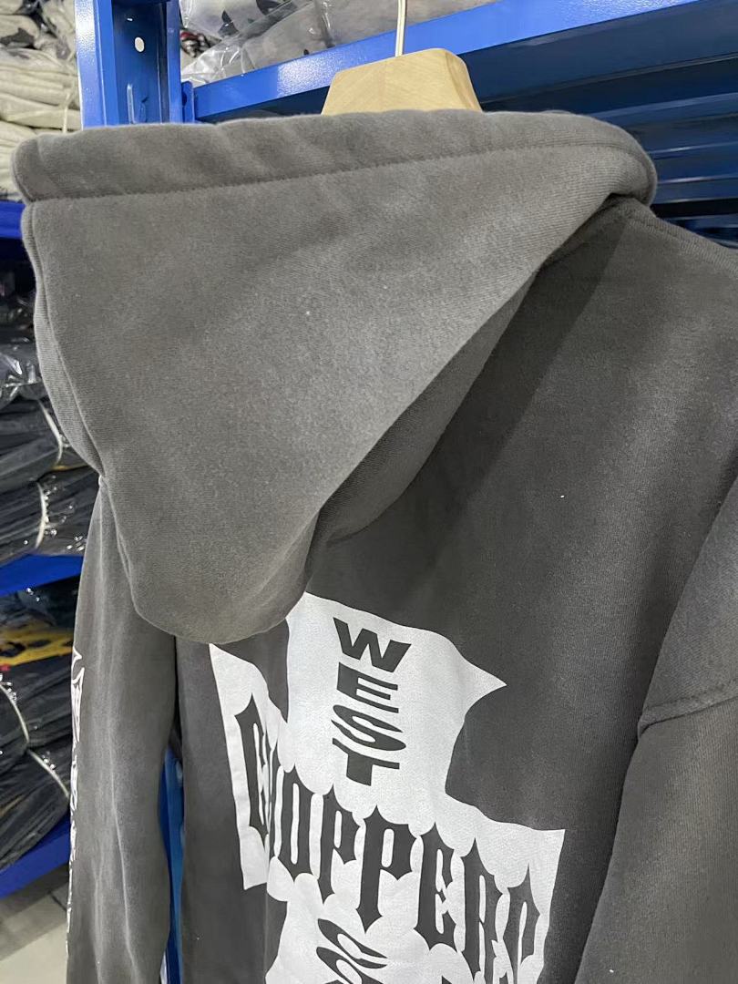 West Coast Choppers Vintage Washed Black Cross Graphic Full‑Zip Hooded