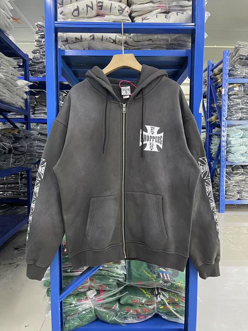 West Coast Choppers Vintage Washed Black Cross Graphic Full‑Zip Hooded