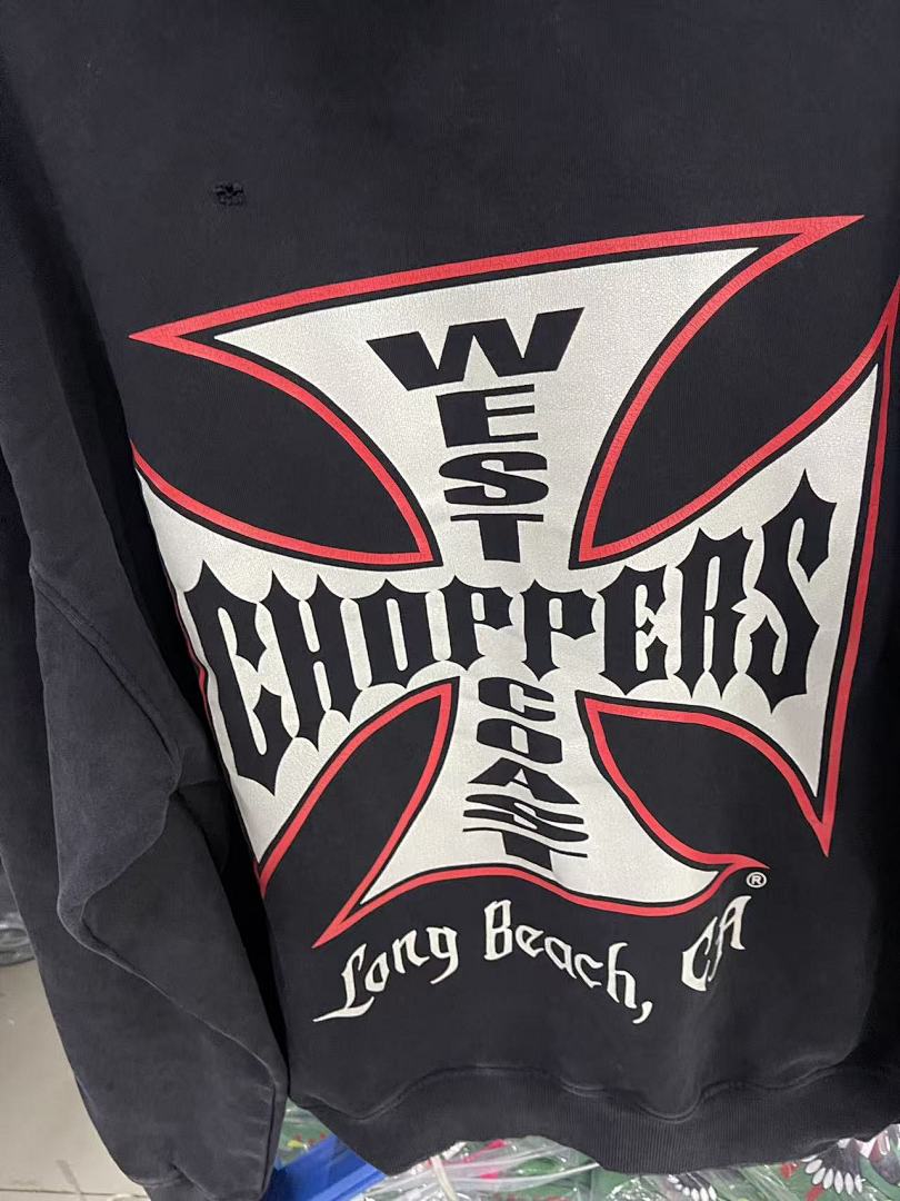 West Coast Choppers Vintage Washed Black Red‑Trim Cross Graphic Half‑Zip Hoodie