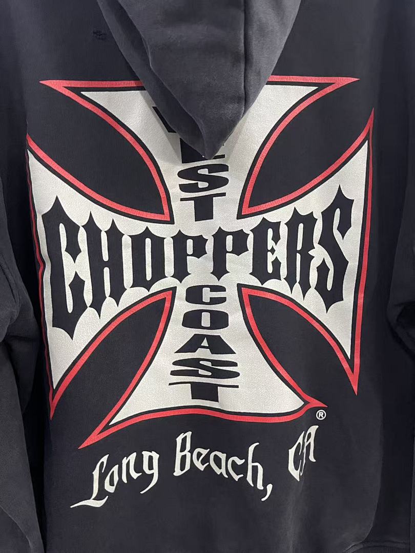 West Coast Choppers Vintage Washed Black Red‑Trim Cross Graphic Half‑Zip Hoodie