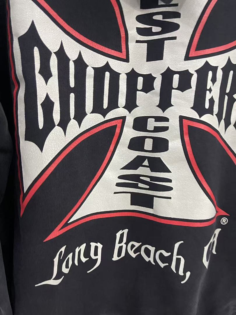 West Coast Choppers Vintage Washed Black Red‑Trim Cross Graphic Half‑Zip Hoodie