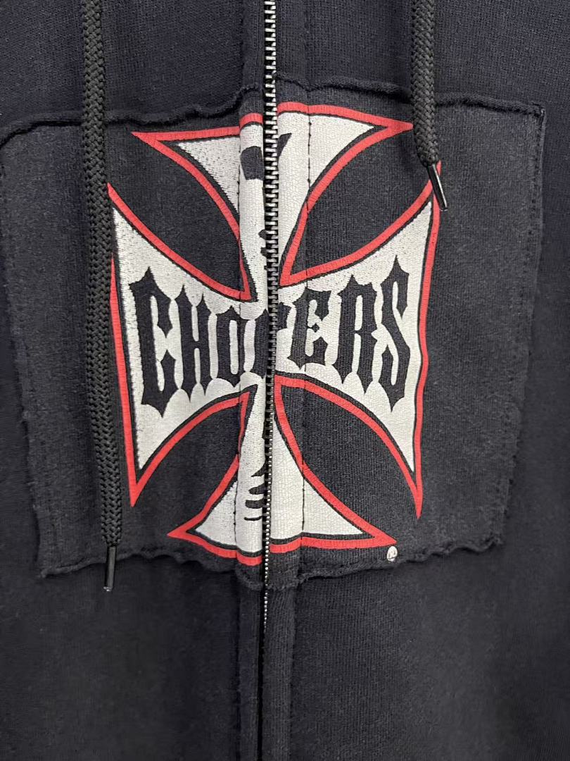 West Coast Choppers Vintage Washed Black Red‑Trim Cross Graphic Half‑Zip Hoodie