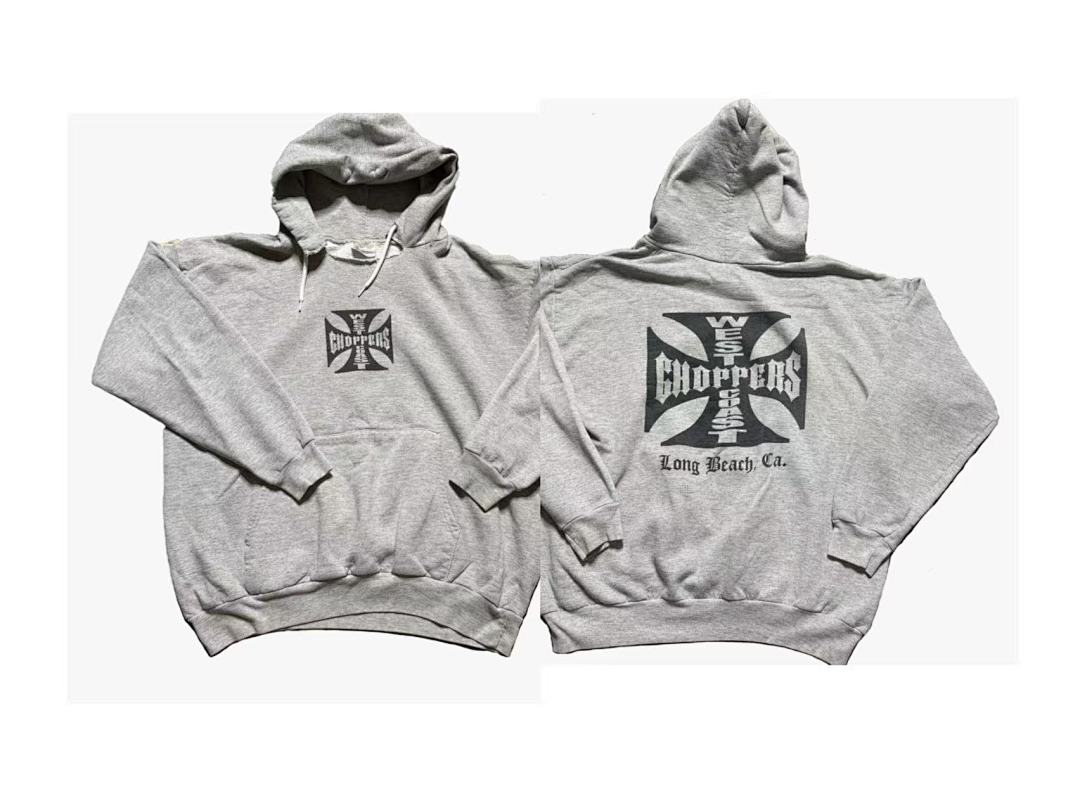 West Coast Choppers Vintage Washed Grey Front‑Back Cross Graphic Pullover Hoodie