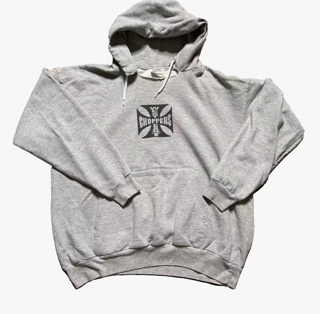 West Coast Choppers Vintage Washed Grey Front‑Back Cross Graphic Pullover Hoodie
