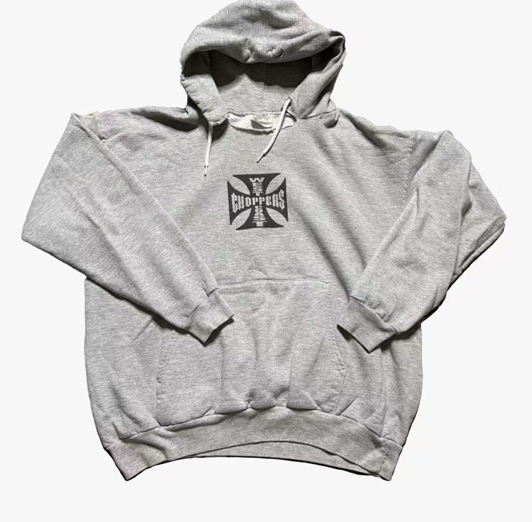 West Coast Choppers Vintage Washed Grey Front‑Back Cross Graphic Pullover Hoodie