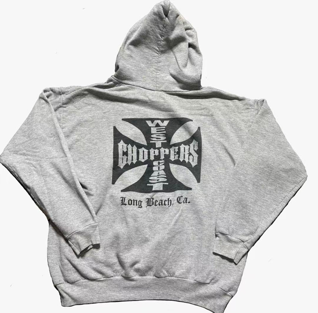 West Coast Choppers Vintage Washed Grey Front‑Back Cross Graphic Pullover Hoodie