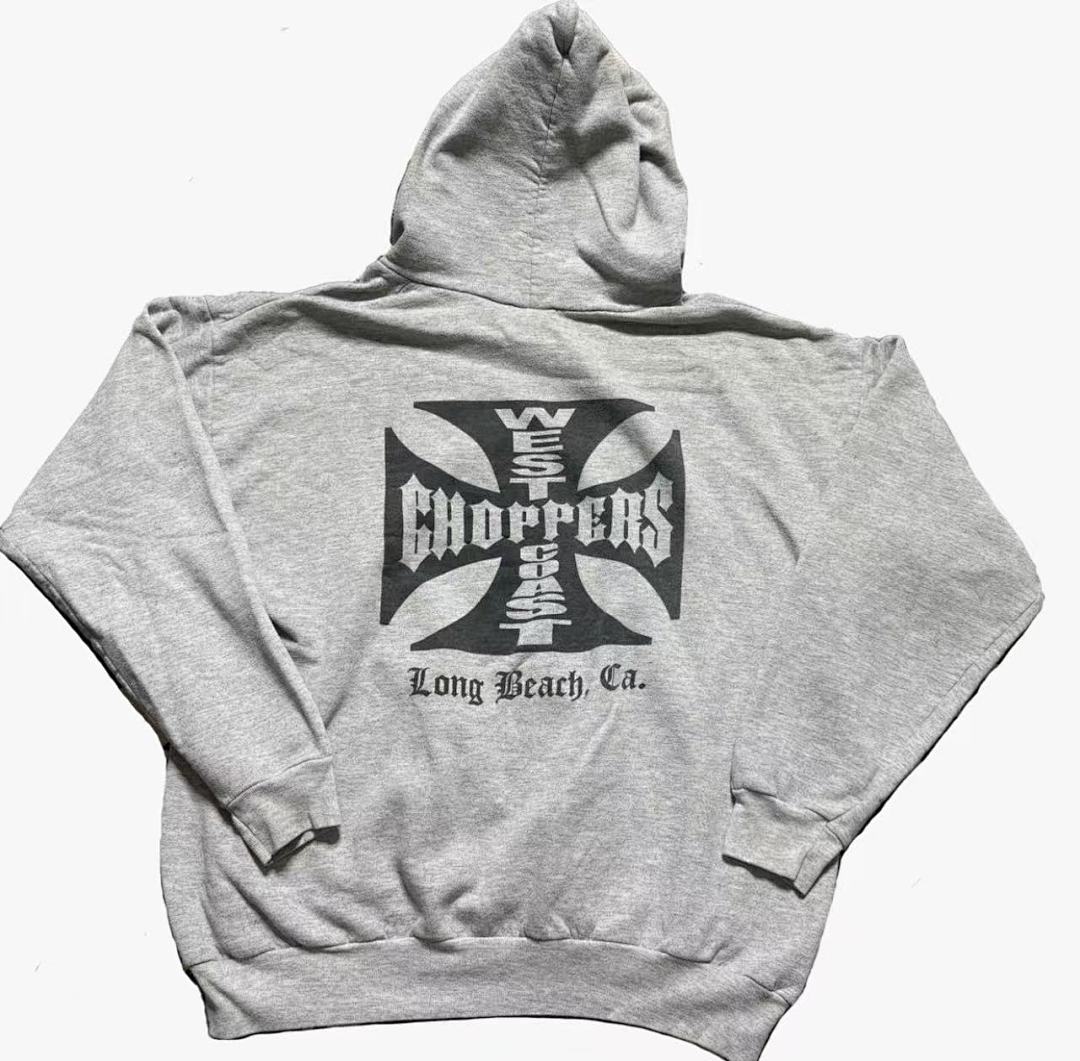 West Coast Choppers Vintage Washed Grey Front‑Back Cross Graphic Pullover Hoodie