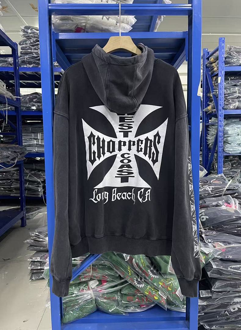 West Coast Choppers Vintage Washed Black Front‑Back Cross Graphic Pullover Hoodie