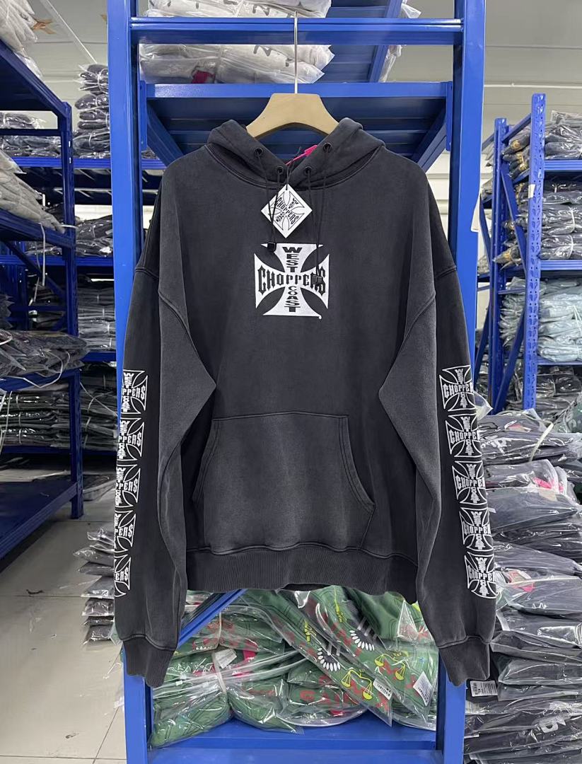West Coast Choppers Vintage Washed Black Front‑Back Cross Graphic Pullover Hoodie