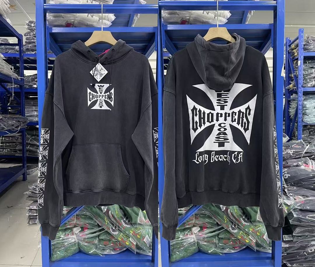 West Coast Choppers Vintage Washed Black Front‑Back Cross Graphic Pullover Hoodie