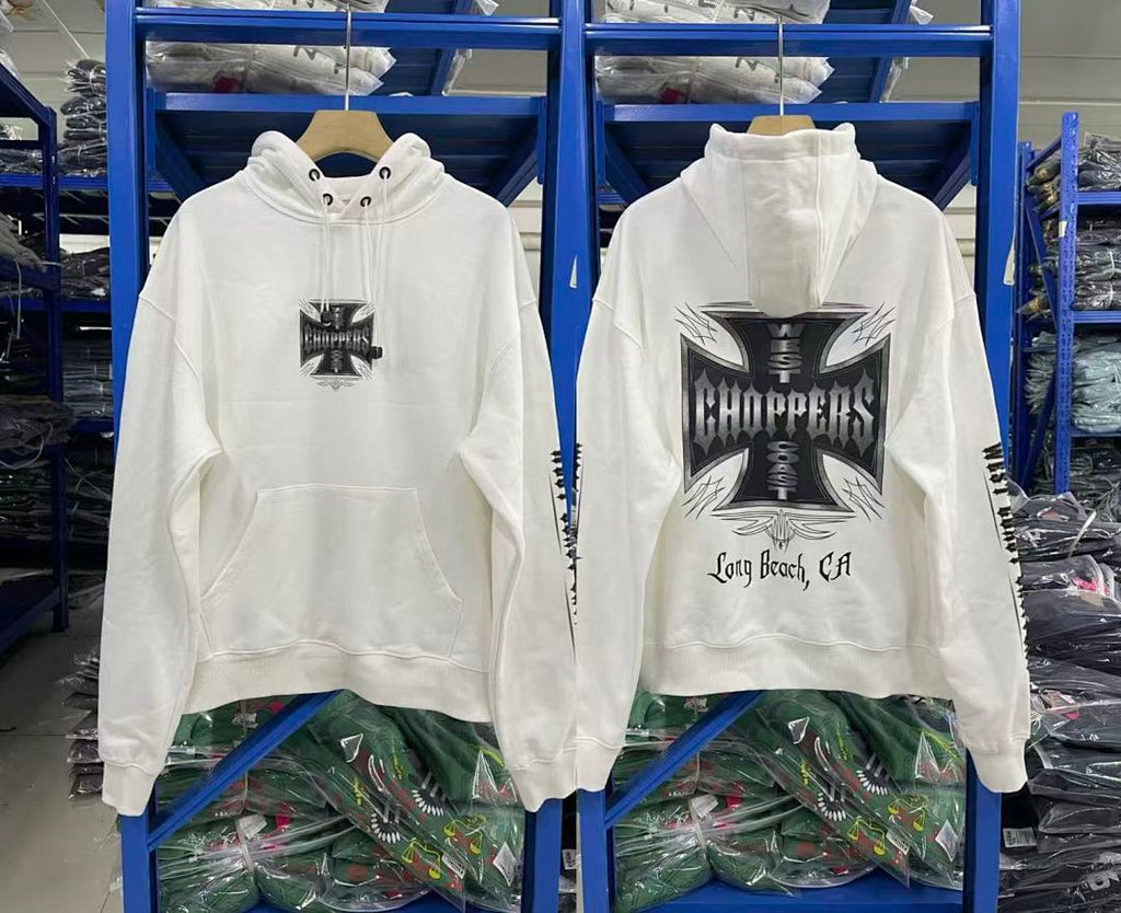 West Coast Choppers Vintage Washed Off‑White Cross Graphic Hoodie