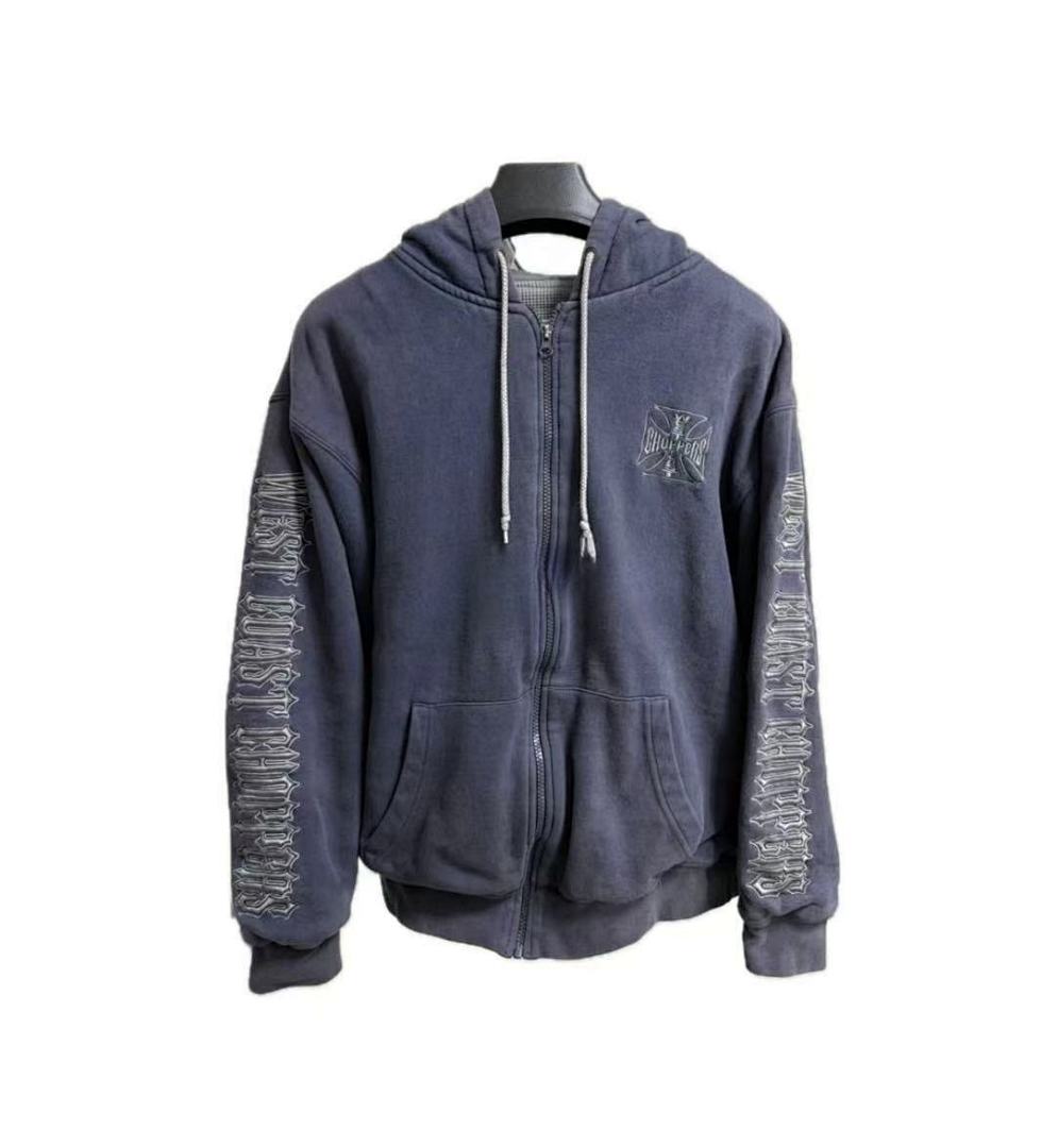 West Coast Choppers Vintage Washed Navy Cross Graphic Zip‑Up Hoodie