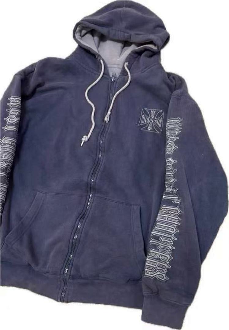 West Coast Choppers Vintage Washed Navy Cross Graphic Zip‑Up Hoodie