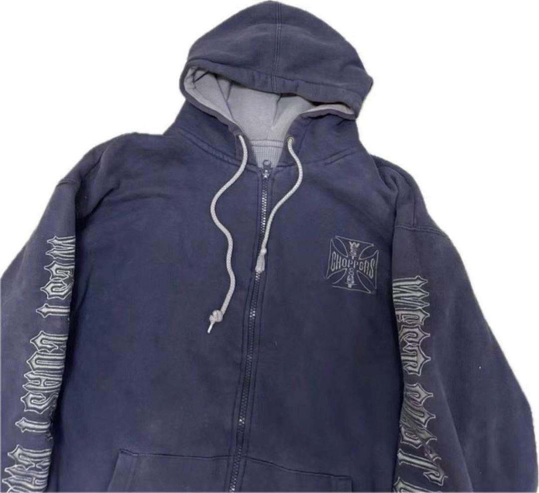 West Coast Choppers Vintage Washed Navy Cross Graphic Zip‑Up Hoodie