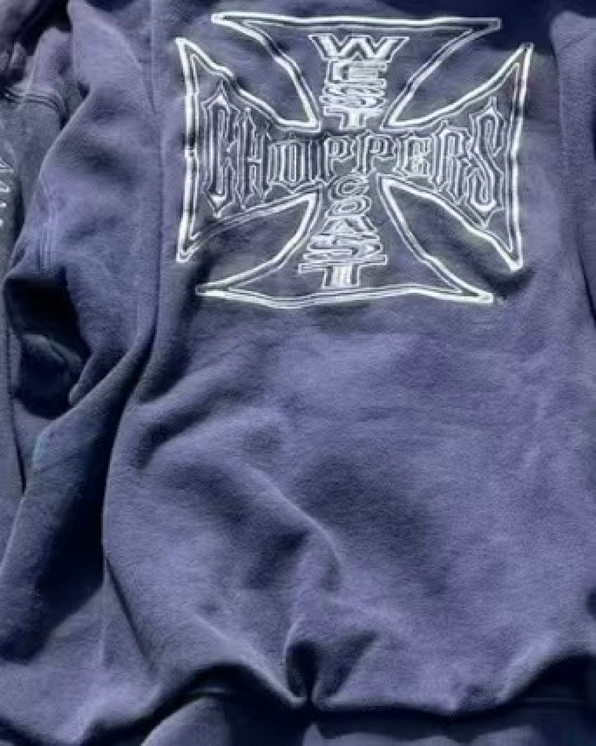 West Coast Choppers Vintage Washed Navy Cross Graphic Zip‑Up Hoodie