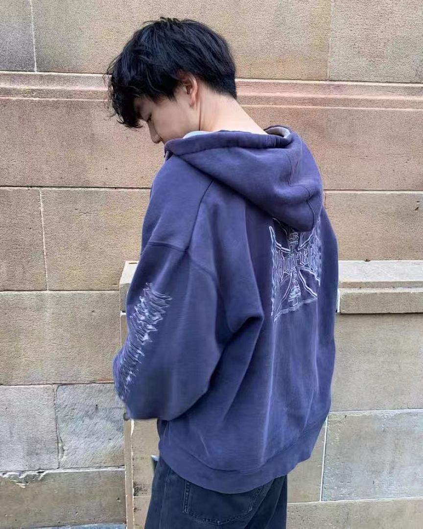 West Coast Choppers Vintage Washed Navy Cross Graphic Zip‑Up Hoodie