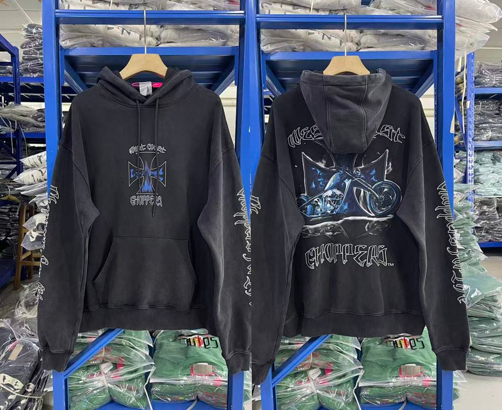 West Coast Choppers Vintage Washed Black Chopper Motorcycle Graphic Pullover Hoodie