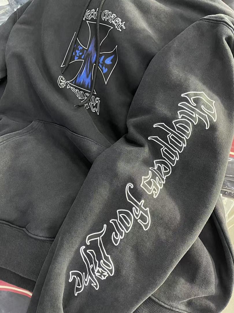 West Coast Choppers Vintage Washed Black Chopper Motorcycle Graphic Pullover Hoodie