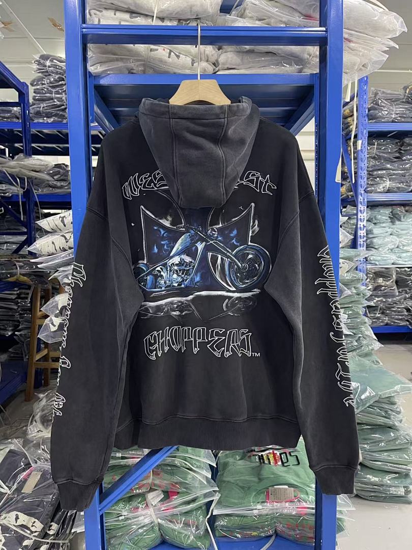 West Coast Choppers Vintage Washed Black Chopper Motorcycle Graphic Pullover Hoodie