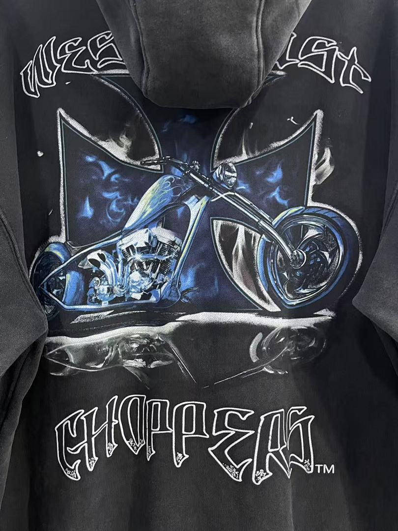West Coast Choppers Vintage Washed Black Chopper Motorcycle Graphic Pullover Hoodie