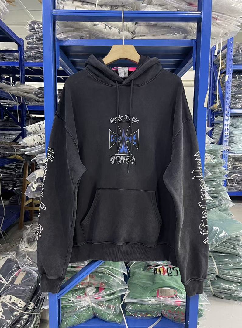 West Coast Choppers Vintage Washed Black Chopper Motorcycle Graphic Pullover Hoodie