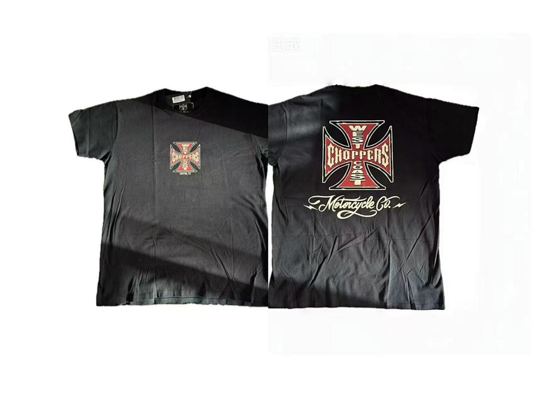 West Coast Choppers Vintage Washed Black Back Red‑Background Cross Graphic  T‑Shirt