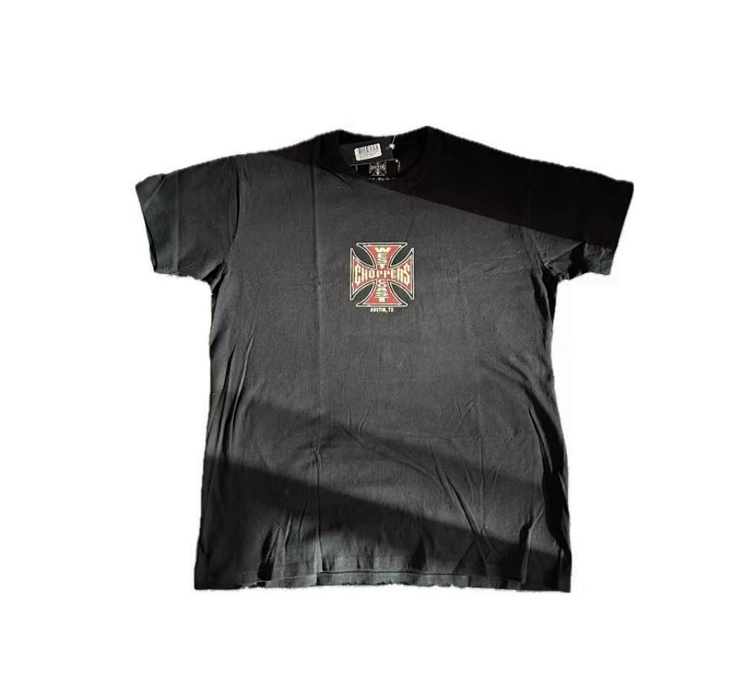 West Coast Choppers Vintage Washed Black Back Red‑Background Cross Graphic  T‑Shirt