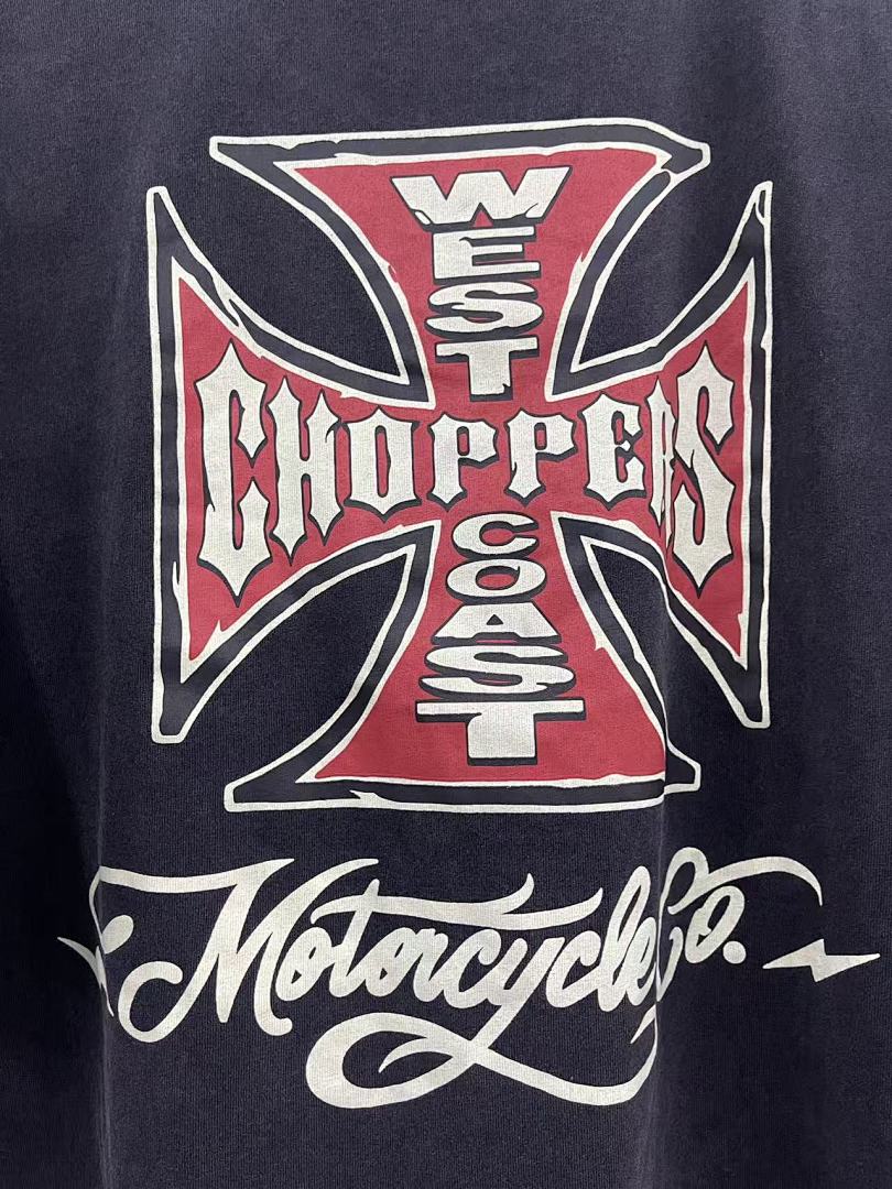 West Coast Choppers Vintage Washed Black Back Red‑Background Cross Graphic  T‑Shirt