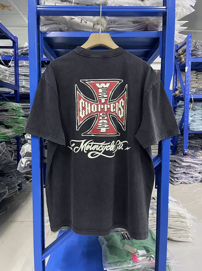 West Coast Choppers Vintage Washed Black Back Red‑Background Cross Graphic  T‑Shirt