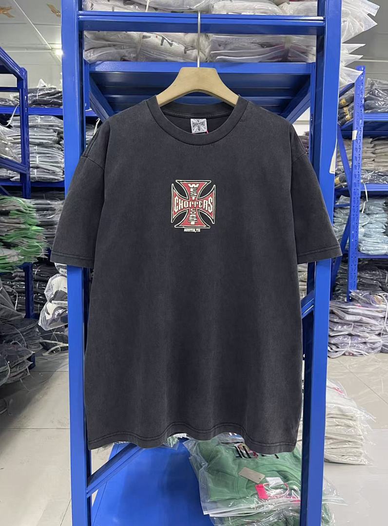 West Coast Choppers Vintage Washed Black Back Red‑Background Cross Graphic  T‑Shirt