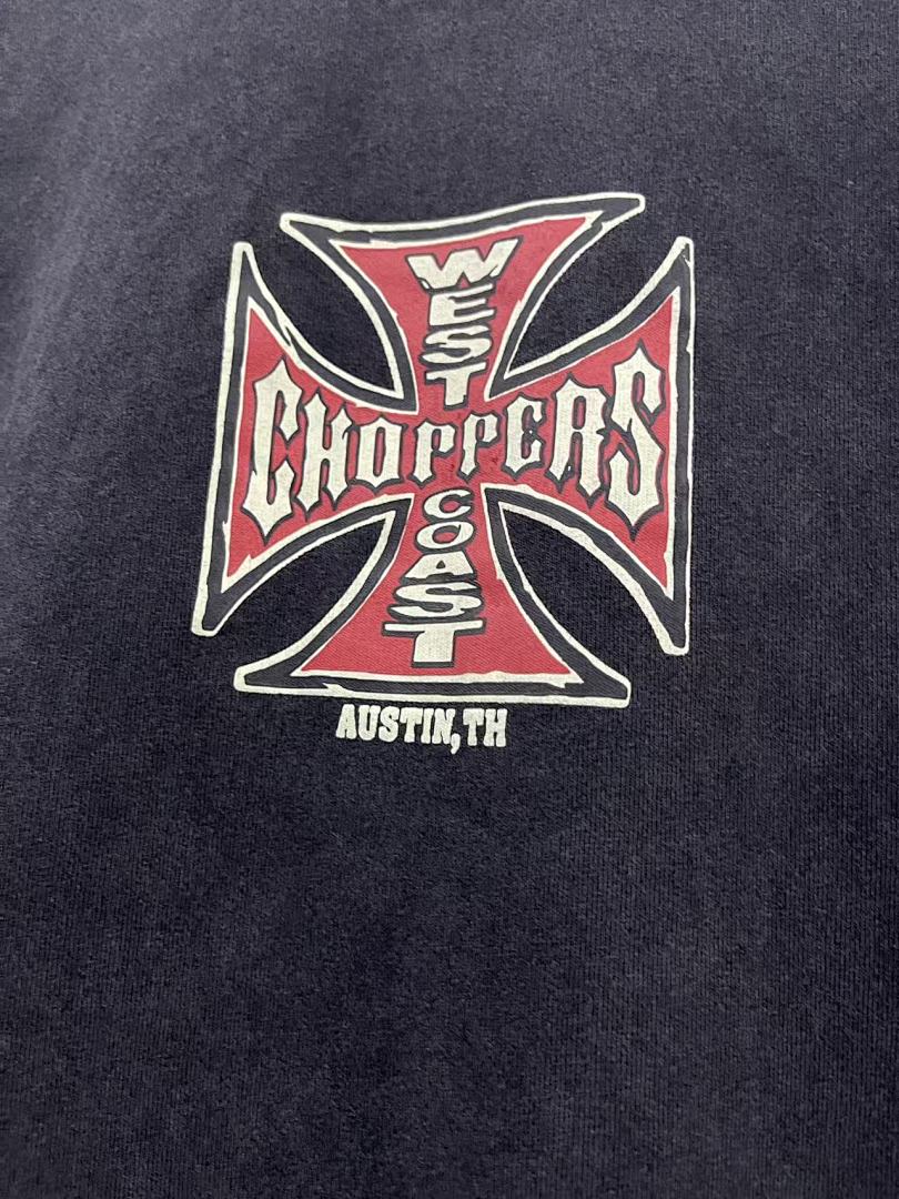 West Coast Choppers Vintage Washed Black Back Red‑Background Cross Graphic  T‑Shirt