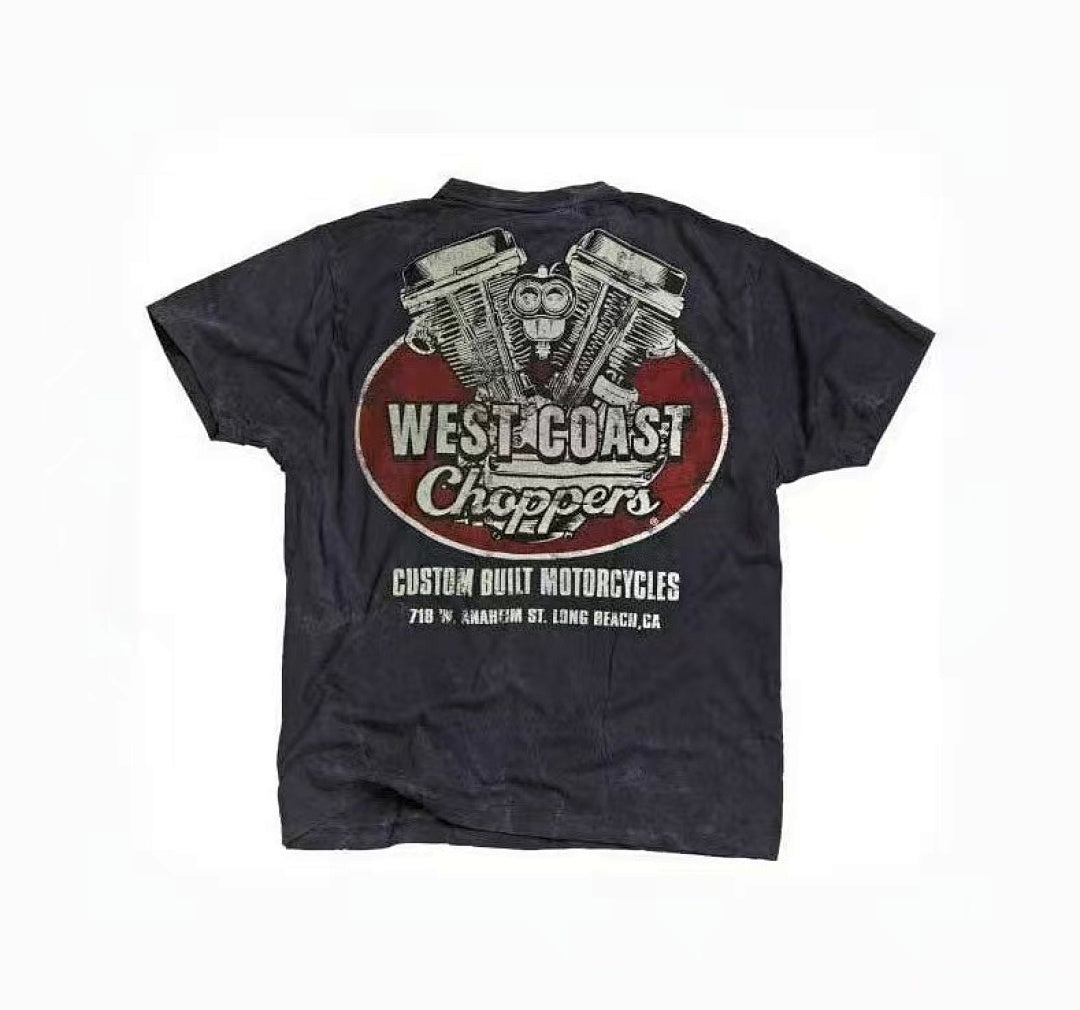 WEST COAST CHOPPERS 26SS “PANHEAD” Limited Washed Distressed Vintage  T‑Shirt