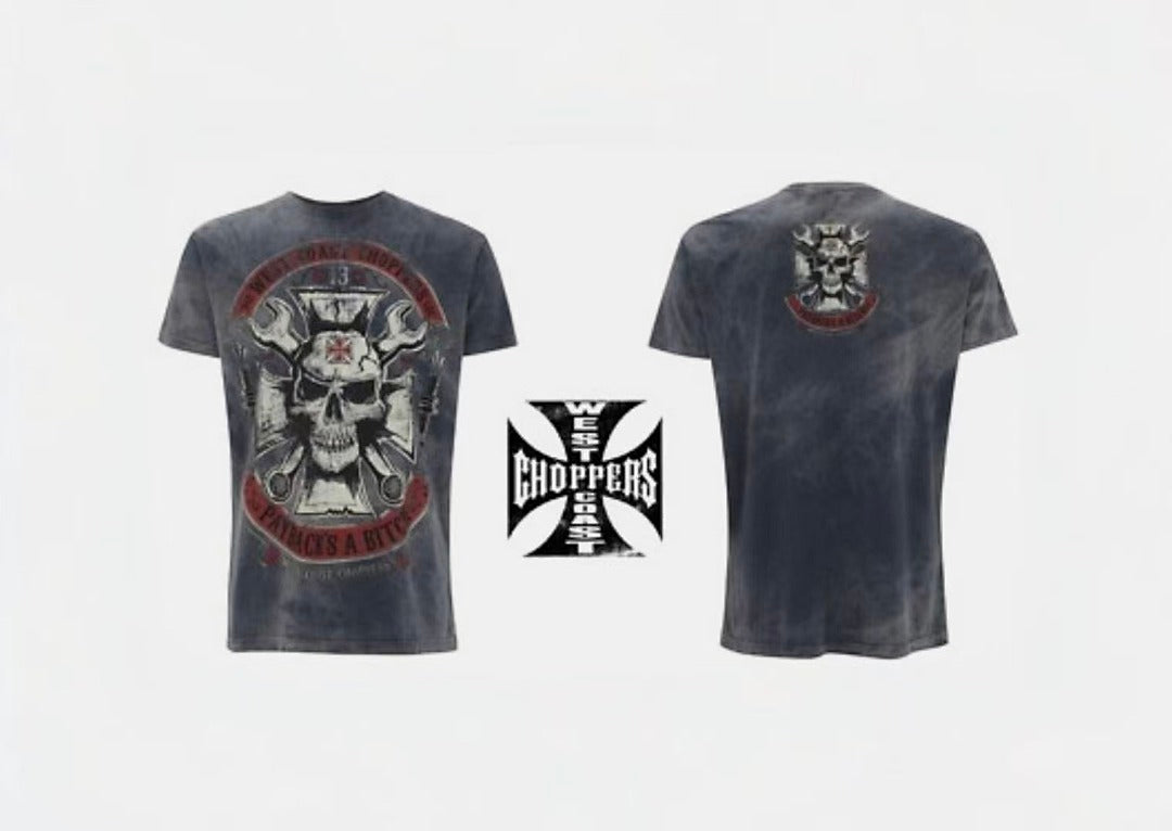 WCC West Coast Choppers 26SS Mechanic Blue Washed Distressed Vintage  T‑Shirt