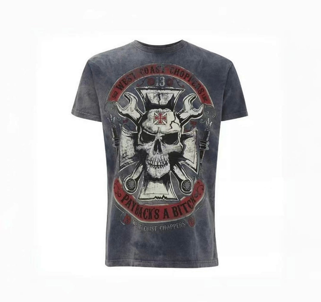 WCC West Coast Choppers 26SS Mechanic Blue Washed Distressed Vintage  T‑Shirt