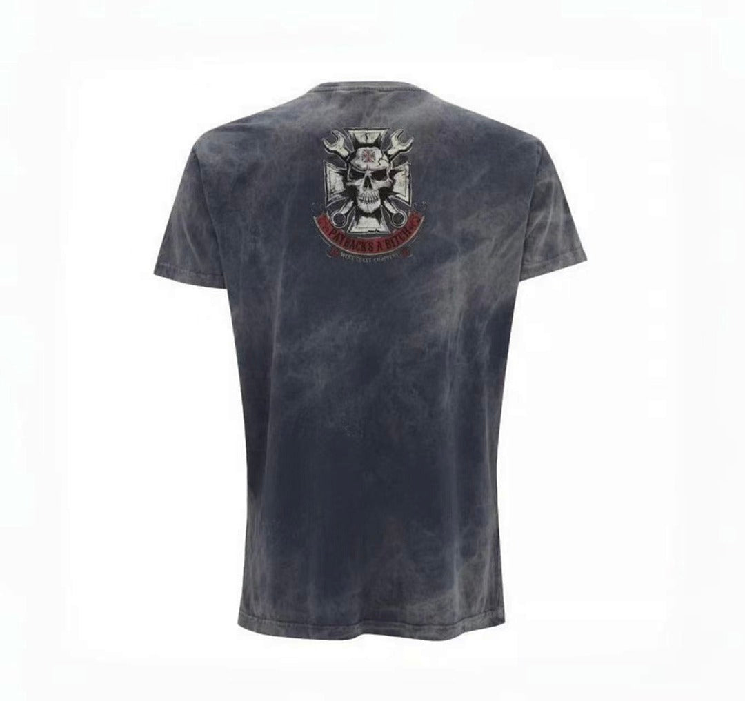 WCC West Coast Choppers 26SS Mechanic Blue Washed Distressed Vintage  T‑Shirt