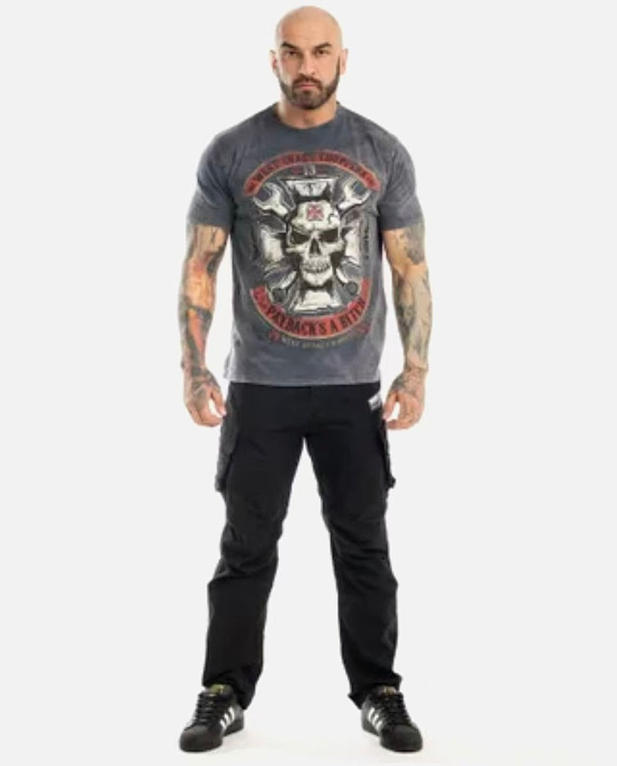 WCC West Coast Choppers 26SS Mechanic Blue Washed Distressed Vintage  T‑Shirt