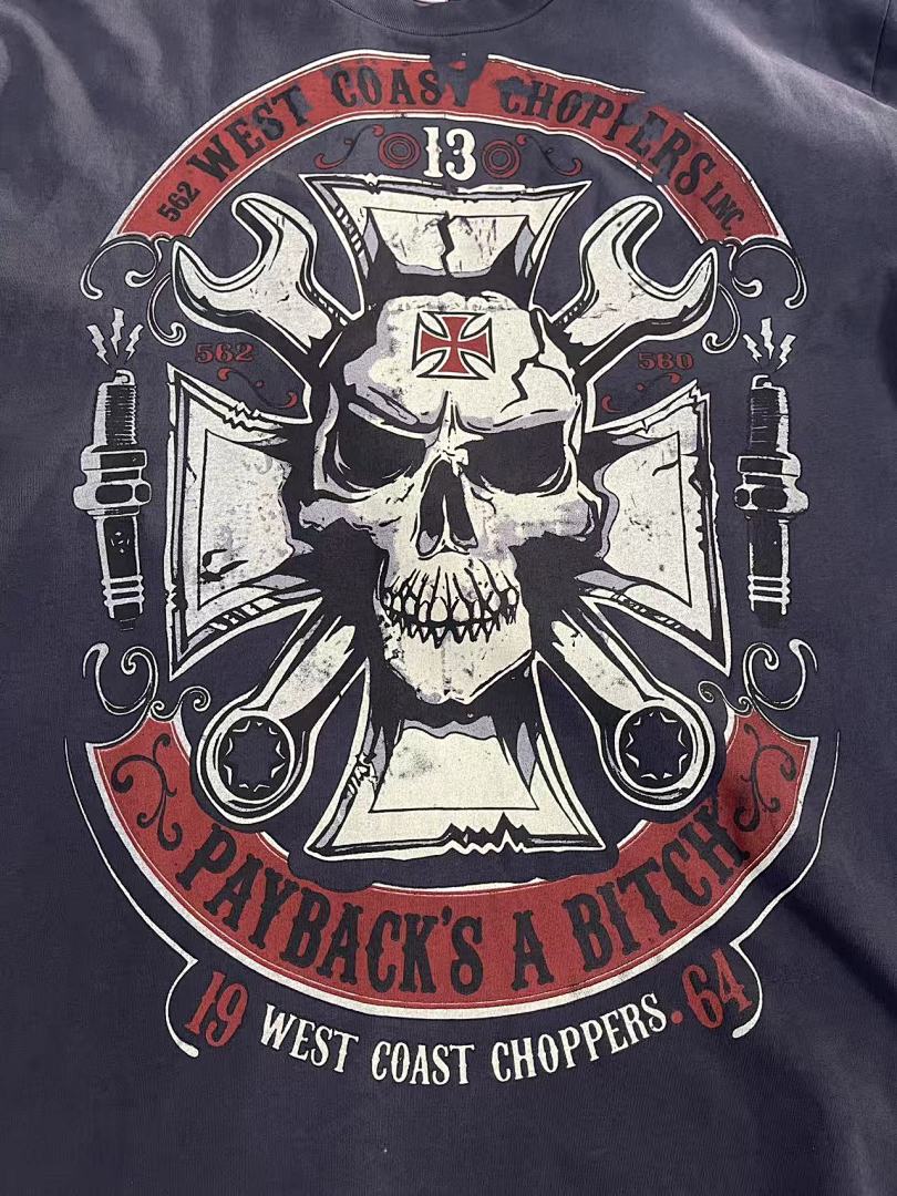 WCC West Coast Choppers 26SS Mechanic Blue Washed Distressed Vintage  T‑Shirt