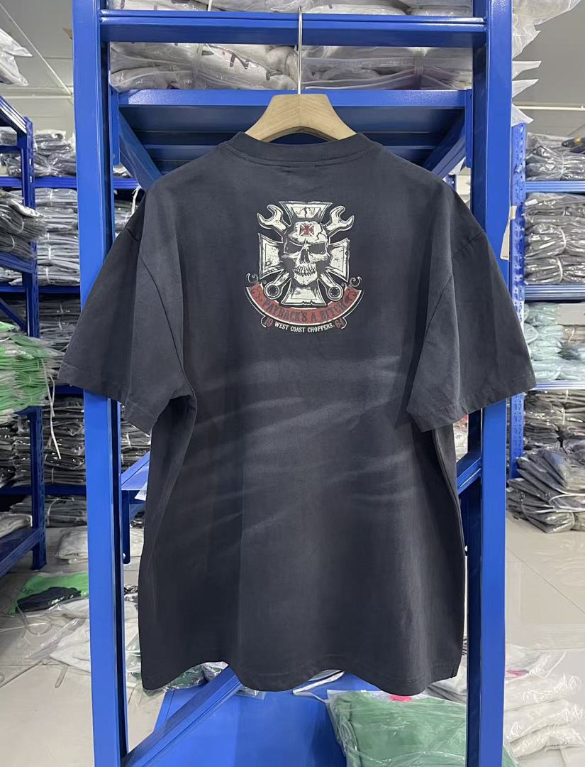 WCC West Coast Choppers 26SS Mechanic Blue Washed Distressed Vintage  T‑Shirt