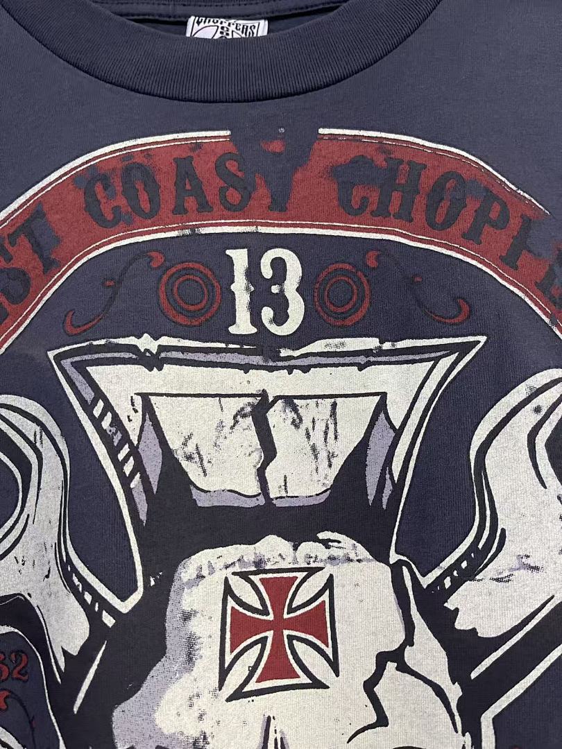WCC West Coast Choppers 26SS Mechanic Blue Washed Distressed Vintage  T‑Shirt